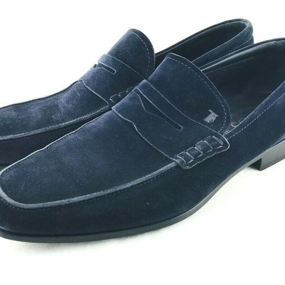 $645 TODS Mens Suede Penny Loafers Navy Blue Slip - Picture 1 of 12